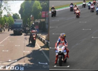 Tuban Terapkan Physical Distancing Mirip Starting Grid MotoGP di Simpang Empat