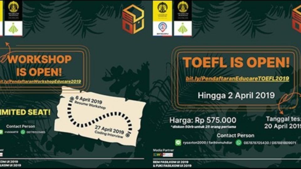 GABUNG Yuk! Educare 2019 Adakan Workshop Dan TOEFL  Dengan Tema 'Find The Treasure Within You'