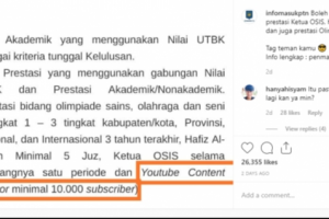 Syarat Jalur Prestasi Bagi Calon Mahasiswa Baru: Jadi YouTube Content Creator Dengan Minimal 10.000 Subscriber