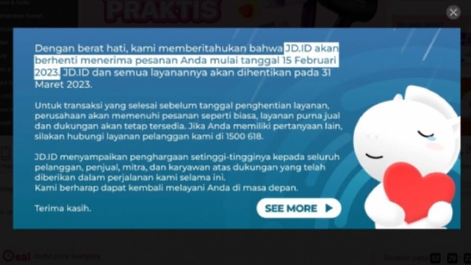 JD.ID Tutup Layanan di Indonesia Mulai 31 Maret 2023
